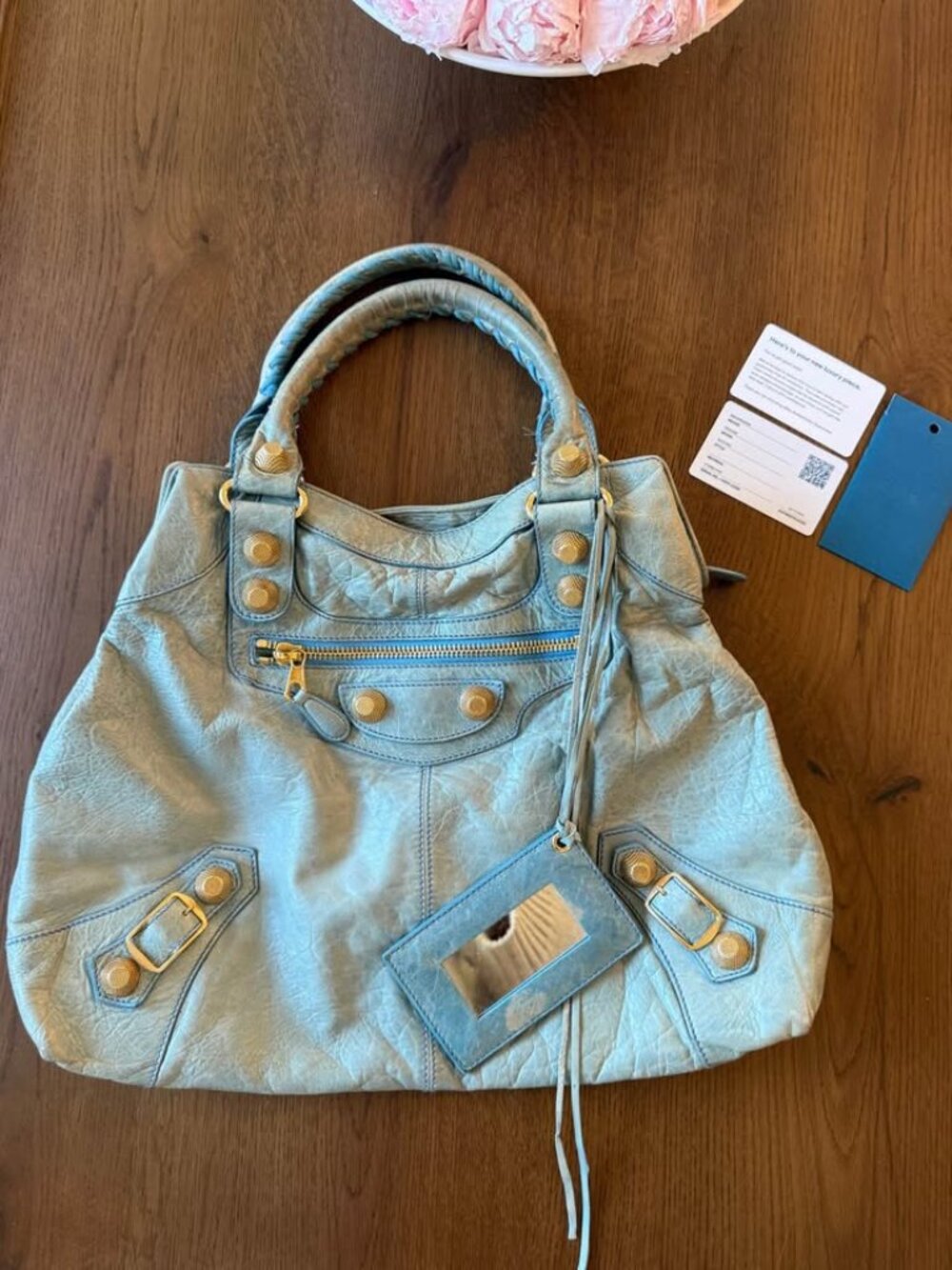 vintage teal balenciaga citybag